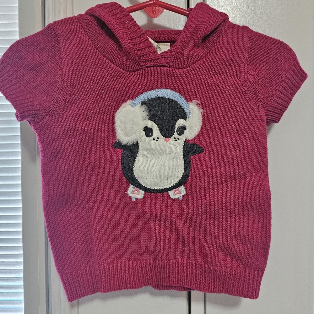 Crazy 8 Pink Penguin Hooded Short Sleeve Sweater 6-12 Months